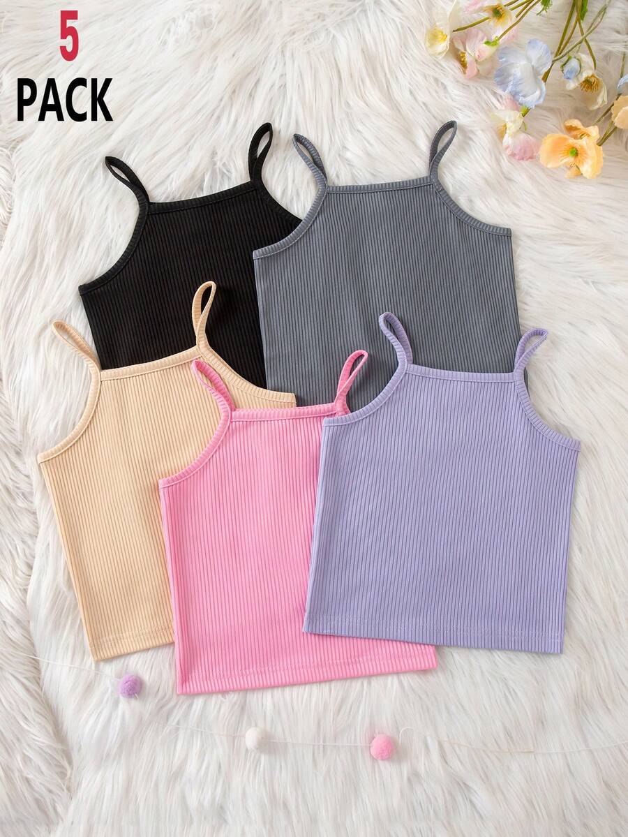 SHEIN 少女純色極簡休閒細肩帶背心 - 彩色 - 查看 1