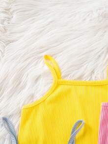 SHEIN Elladie kids 女童无袖纯色罗纹简约夏季背心 - 彩色 - 查看 6