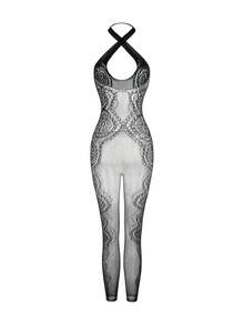 ChaseTheNight Bộ jumpsuit gợi cảm dành cho nữ, đồ lót lưới xuyên thấu lưng, độ co giãn cao, thích hợp cho các buổi tụ họp, tiệc tùng, hộp đêm. - màu đen - Xem 2