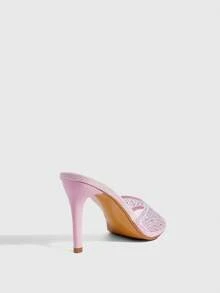 CUCCOO SZL Ladies Summer New Pink Mesh Rhinestone High Heel Sandals Fashion Gorgeous Sexy Party Ladies Sandals Slippers - Baby Pink - View 3