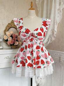 Sweetra Áo kiểu tay ngắn dáng suông in hình dâu tây dễ thương dành cho bé gái cỡ lớn, tôn dáng cho mặc hàng ngày, đi chơi và nghỉ mát, mùa hè. - Hồng - Xem 1