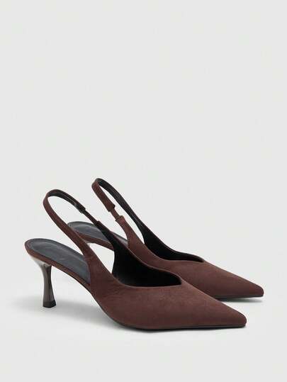 CUCCOO BIZCHIC Zapatos de mujer Zapatos de tacón alto Primavera y verano Nuevo elegante Oficina Puntiagudo Tacón medio Slingback Slip-On 7cm Temperamento Francés Gamuza unicolor Trabajo Citas Versátil