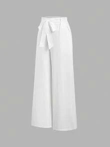 Sweetra Women's Solid Color Minimalist Daily Wear Bowknot Tie Pants, Spring/Summer - White - View 1