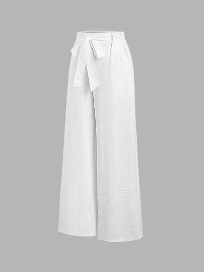 Sweetra Quần nữ trơn màu, kiểu dáng tối giản, thắt nơ, thích hợp mặc hàng ngày, mùa xuân/hè.