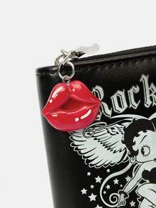 Betty Boop x SHEIN 1815557 1 Piece, Star Wing Lip Design Minimalist Style Zipper Coin Wallet, Suitable For Women - Black 2 - View 3