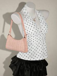 SHEIN ICON 女士95%纯棉黑白波点露背吊带深V领褶皱A字露背上衣 - 性感可爱复古Y2K椰子女孩风格，适合春夏度假、海滩、夏威夷、海岛之旅、波西米亚风和音乐节 - 彩色 - 查看 4