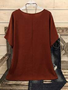 Linhara Camisa de manga corta con cuello redondo, corte holgado y estampado de anacardo, talla grande - Naranja - Ver 2