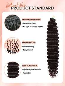 Tóc giả kiểu Boho Braids Feather Crochet, tóc thật uốn lượn sâu, tóc nối thủ công không thắt nút, đã được tách sẵn, dài 16-22 inch, màu đen tự nhiên. - Natural Black - Xem 4