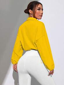 SHEIN Sports Chaqueta deportiva con cremallera completa y dobladillo con cordón, adecuada para primavera y otoño - Multicolor - Ver 3