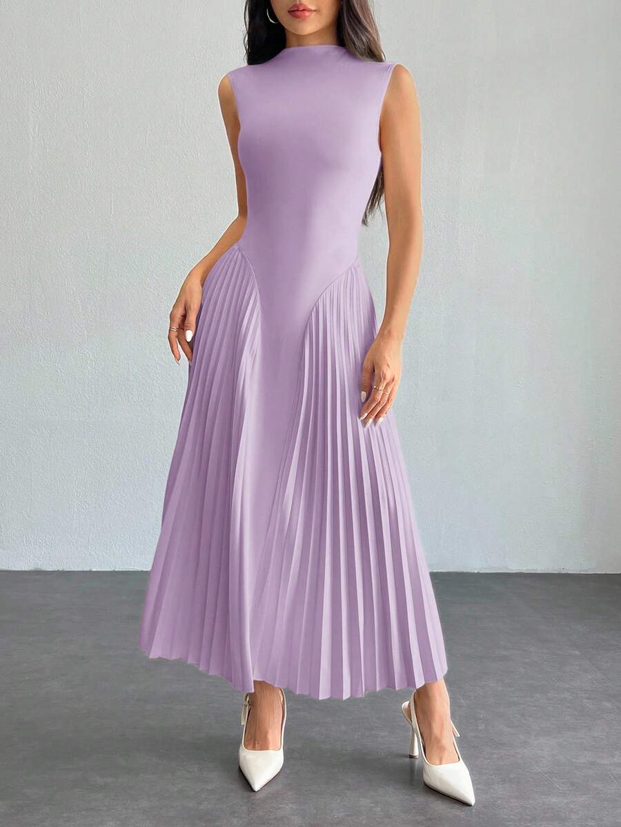 SHEIN PETITE Elegantes plissiertes, figurbetontes A-Linien-Kleid für Damen, Sommerkleider für Damen, Petite Damen
