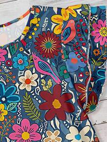 EMERY ROSE 大码女式休闲、优雅、复古、度假风、热带花卉图案、圆领、双层、短袖宽松衬衫；女式夏季服装；女装。 - 彩色 - 查看 6