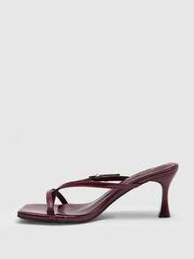 CUCCOO BIZCHIC 女士方头猫跟酒红色人字拖鞋 时尚舒适 日常百搭通勤凉鞋 - 酒紅色 - 查看 3