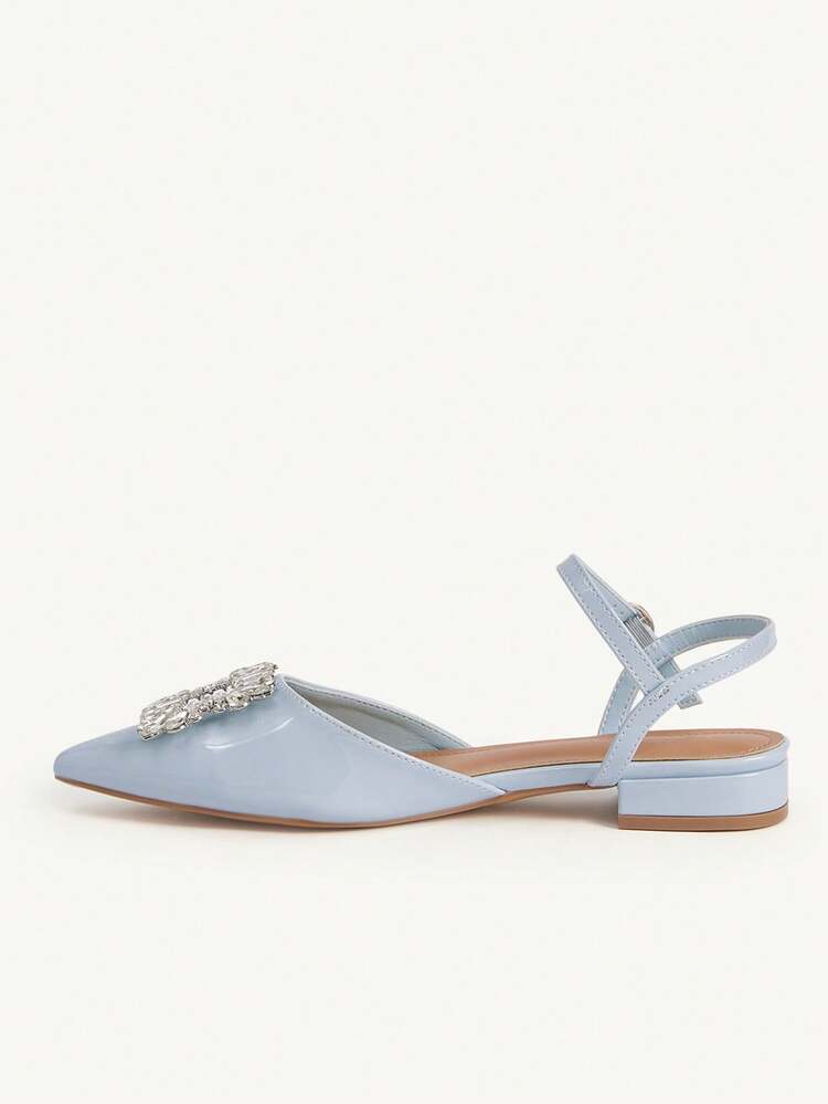 CUCCOO CHICEST Women Shoes New Spring And Summer French Temperament Rhinestone Square Buckle Sexy Pointed Flat Low-Heeled Shoes, Fashionable, Elegant, Comfortable And Not Tired Of Feet, Fairy Style High-End Closed Toe Sandals