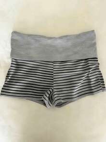 Noixe Y2K 女式灰色条纹撞色短裤，休闲舒适日常穿着短裤，适合夏季外出 - 彩色 - 查看 1