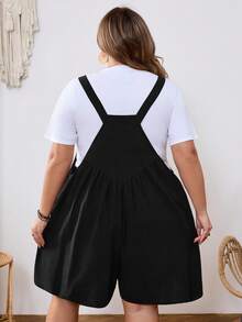 SHEIN CURVE+ Kích cỡ US22, phù hợp cho lễ hội âm nhạc, kỳ nghỉ bên bờ biển, phong cách bohemian. Bộ jumpsuit xếp ly màu trơn, kiểu dáng thường ngày dành cho nữ cỡ lớn, thích hợp cho mùa xuân và mùa hè, với thiết kế hai túi. - màu đen - Xem 12