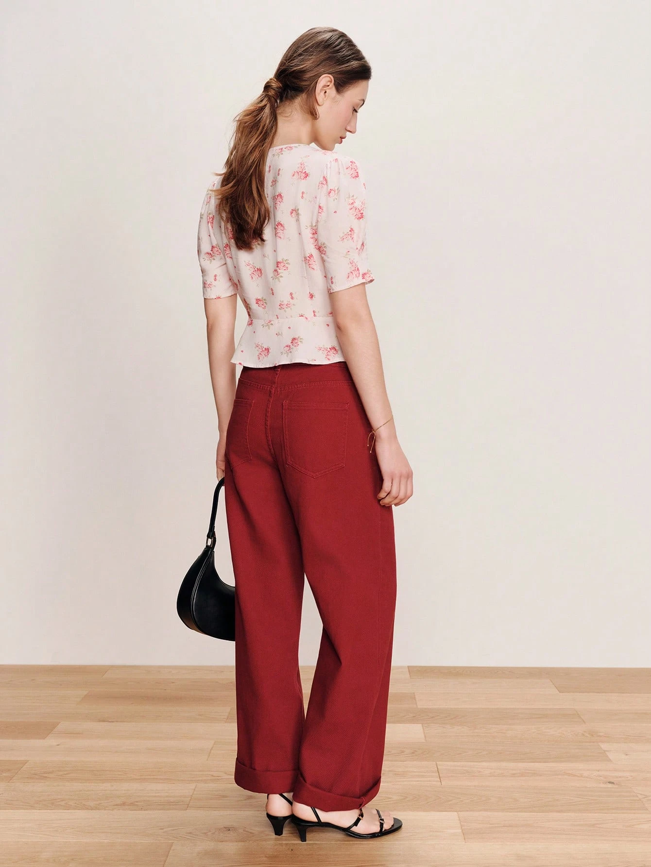 Pink Floral Wrap Blouse With Short Sleeves And Waist Tie Spring Summer French Style Parisian Style Business Casual Office Outfit Pink Flower Top Blouse For Women Summer