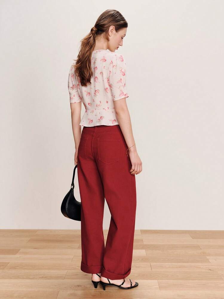 Rosa Blumen Wickelbluse mit kurzen Ärmeln und Taillengürtel, Frühling Sommer Französischer Stil Pariser Stil Business Lässig Bürooutfit