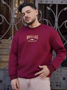 LEOGASHI LEOGASHI 男士字母刺绣卫衣，秋季款，长袖上衣 - 酒紅色 - 查看 6