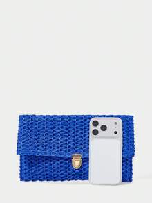 SHECARRY 女士手拿包、草编包、草编手提包，时尚、优雅、简约、个性化、百搭，适合海滩、度假、假日、夏季、海边、沙滩派对 - 克萊因藍 - 查看 5