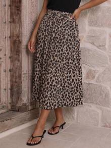 Juhart Plus Leopard Print Flare Skirt Without Belt - Multicolor - View 3