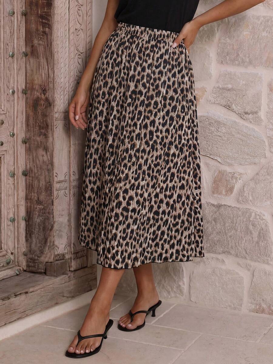 Juhart 大碼豹紋喇叭裙（無腰帶） - 彩色 - 查看 1