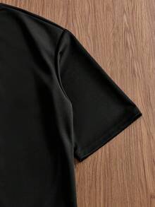 SWAVVY 男士休闲宽松短袖T恤，标准尺码，黑色，前后均有刺绣 - 黑色 - 查看 6