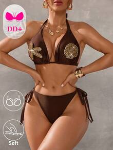 Swim DD+ Bộ bikini mùa hè thời trang màu trơn buộc dây cổ sau lưng dành cho nữ, bộ sưu tập đồ bơi đi biển mùa xuân/hè 2026 mới dành cho nữ: Thanh lịch, lãng mạn, gợi cảm và ngọt ngào; đơn giản, thoải mái và đa năng; với bikini buộc nơ, miếng đệm ngực có thể tháo rời và họa tiết in màu sắc rực rỡ theo chủ đề ngày lễ. Hoàn hảo cho các chuyến đi chơi mùa hè, kỳ nghỉ biển, nghỉ dưỡng trên đảo, tắm nắng, du lịch đường bộ, tiệc trên tàu du lịch, trà chiều, bữa tối dưới ánh nến, hẹn hò lãng mạn, tiệc riêng tư, mặc hàng ngày, phong cách giản dị và thậm chí cả các lễ hội âm nhạc. Một bộ đồ bơi không thể thiếu cho một chuyến đi biển mùa hè mát mẻ! Bộ bikini dành cho nữ, đồ bơi 2 mảnh dành cho nữ, bikini đi nghỉ mát dành cho nữ, bộ bikini có đính kết, bộ bikini màu nâu, đồ bơi được thiết kế đặc biệt cho phụ nữ có vòng ngực lớn, với cấu trúc nâng ngực và dây đeo vai rộng để giảm áp lực. Bộ bikini dành cho nữ, bộ đồ bơi dành cho nữ, bộ đồ bơi hai mảnh dành cho nữ, trang phục đi biển dành cho nữ. - Cà phê nâu - Xem 3
