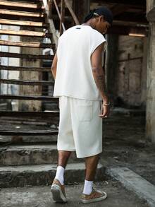 PAVTROS Men's Knit Texture Casual Tank Top Set - Apricot - View 2