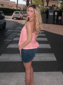 Turnttoni Solid Color Lace Patchwork Twist Front Camisole Tank Top, Fashionable Summer - Pink - View 5