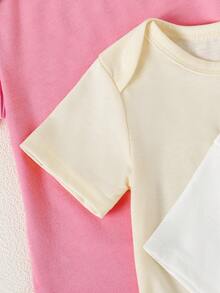 SHEIN Playful Pals 5件套女婴柔软舒适圆领纯色连体衣，时尚休闲日常穿着，易于穿脱，适合春夏穿着 - 彩色 - 查看 6