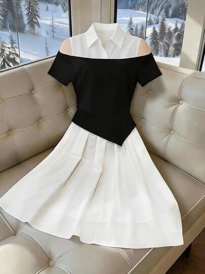 GlowEve CURVE Đầm nữ dệt kim xếp nếp cổ polo, thắt eo, tôn dáng, thời trang, đa năng.