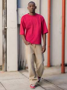 BelSigned BelSigned 男士休闲梭织宽松长裤，日常年轻休闲风格 - 卡其色 - 查看 5