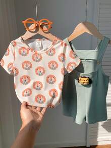 男宝宝度假可爱树叶印花短袖衬衫和松紧腰短裤套装 - 彩色 - 查看 3