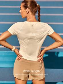 GLOWMODE Chase Your Pace Waist Length Ultra-Lightweight Quick-Dry Curved Hem Seams Reflective Regular Fit Crewneck Tee Running Training Tennis Daily Active Wear - White - View 2