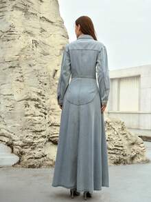 MOTF PREMIUM WOMEN'S FRONT BUTTON DROP SHOULDER DENIM DRESS - Baby Blue - View 5