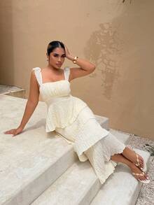 Maria Perezxox 女士法式夏季纯色奶油黄小飞袖简约休闲褶皱连衣裙，适合度假海滩热带夏季白色连衣裙，伊比沙岛穿搭，女士夏季连衣裙，白色毕业礼服，婚礼宾客礼服，毕业礼服，女士早午餐穿搭，新娘送礼会礼服，女士粉彩连衣裙，度假连衣裙，海滩度假穿搭，女士假日穿搭，夏季穿搭，毕业礼服，7月4日西式服装，女士度假连衣裙，女士教师服装，波西米亚风女士度假派对服装 - 杏色 - 查看 1
