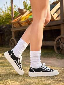 ROMWE Kawaii Canvas Sneakers For Women, Lace-Up Front Athletic Shoes, Halloween & Winter Edition - Black - View 4