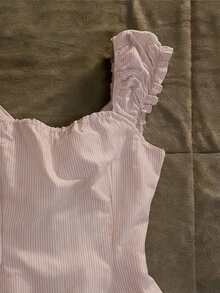 Glimmora Blusa de mujer con diseño de botones a rayas y volantes en el bajo - Rosa - Ver 5