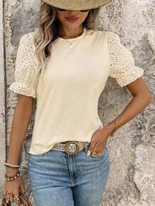 Breezaya Casual Versatile Solid Color Short Sleeve T-Shirt - Apricot - View 3