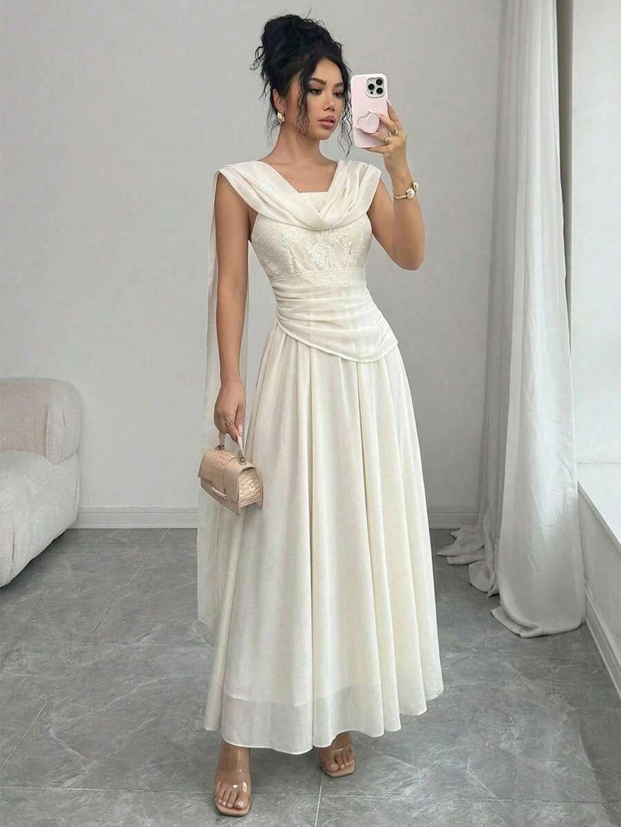 Firerie Women's Elegant High-End Casual Daily Commute Versatile Lace Patchwork Flowing Maxi Dress,Elegant Romantic Wedding Guest, Bridesmaid Chiffon Spaghetti Strap Waist Cinched Flowing Dress/Carnival Costume/Wedding Guest Dress/Holiday Outfits/Blue Dress/Tea Party Dress/ Birthday Dress/ Slim Fit, Suitable For Commuting And Daily Wear/Vintage Court Style/ Easter Dress Women/ Summer Dress,Elegant Dress/Ruffle Hem Dress/ Vacation Style /Summer Dress/Spring/Summer