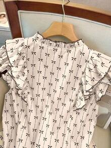 GlowEve CURVE Women's Plus Size Beige Floral Bow Print Blouse,Elegant Summer Tea Party Ruffle Trim Tie Waist Sleeveless Top,Cute Casual Working Outfits Blouses - Apricot - View 7