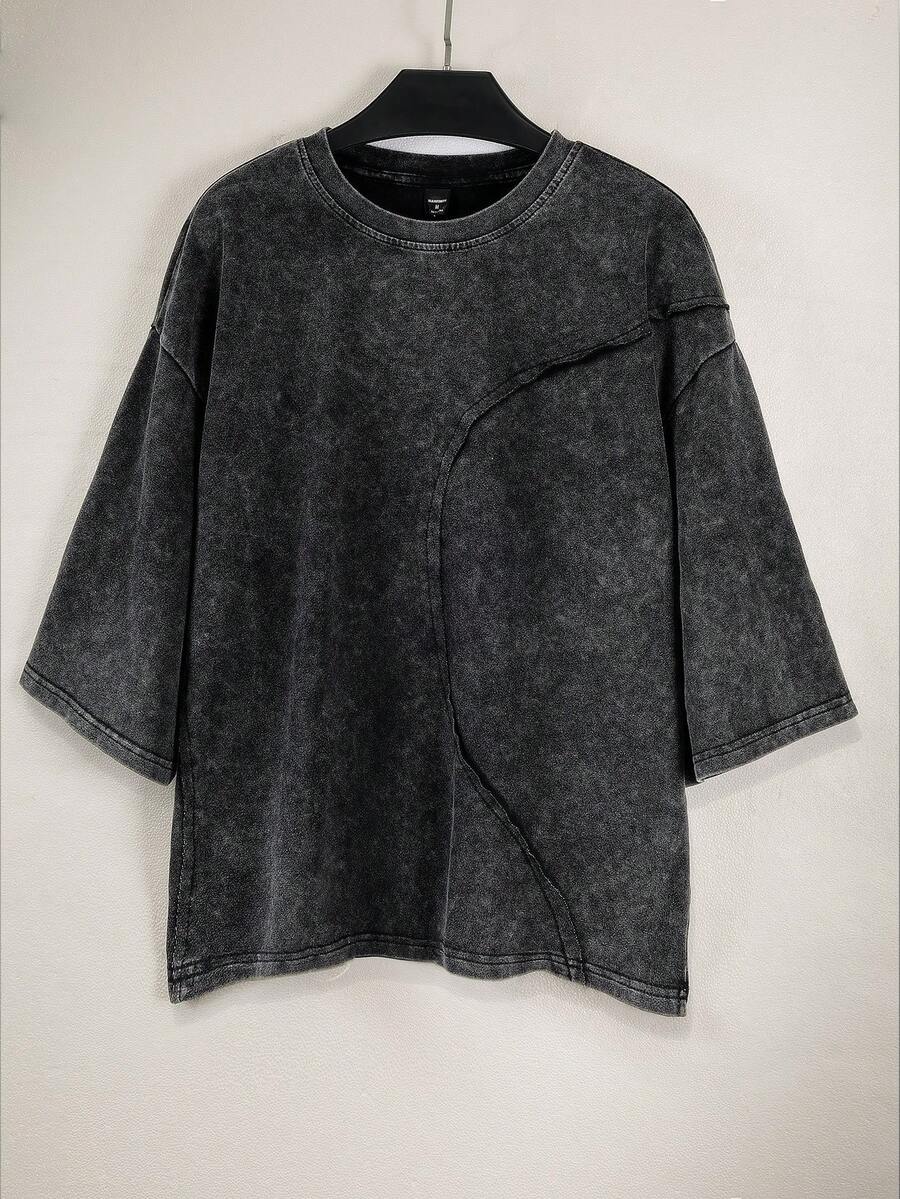 PAVTROS Camiseta de manga corta de cuello redondo casual y lavada para hombre, de verano - Negro - Ver 1
