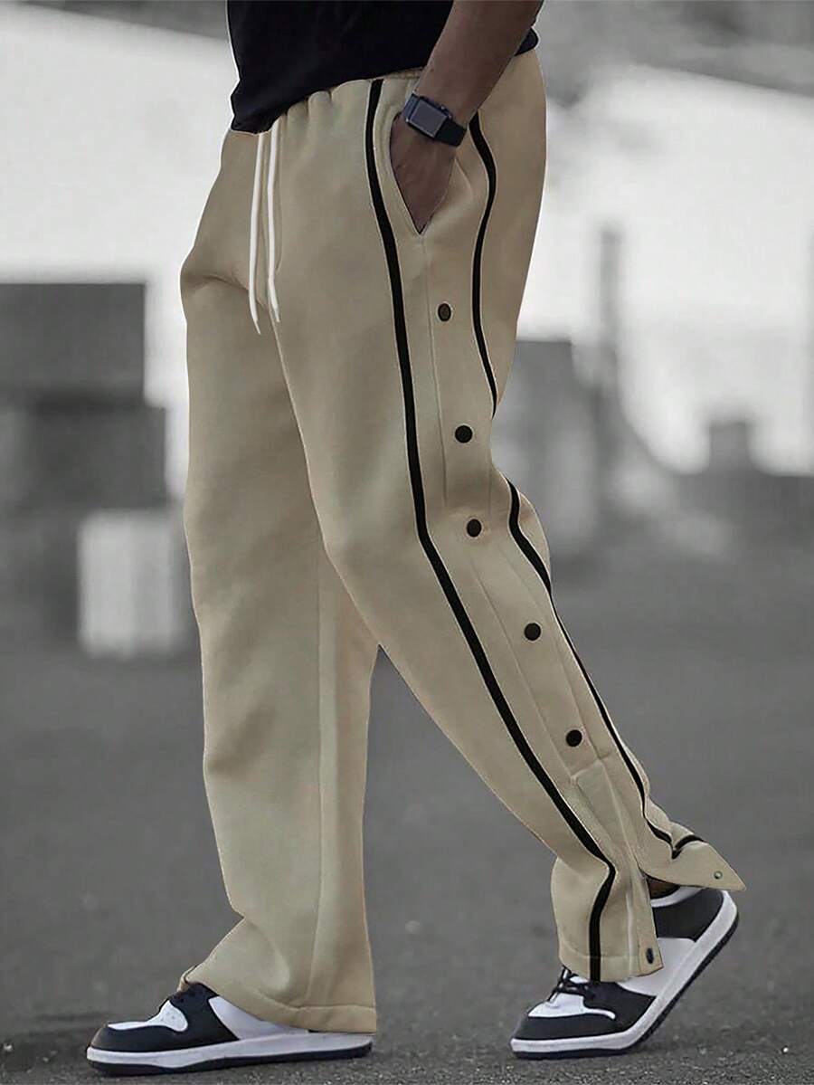 Manfinity Homme Quần nỉ nam cạp chun rút dây rộng rãi, thích hợp cho tiệc Rave - Màu Khaki - Xem 1