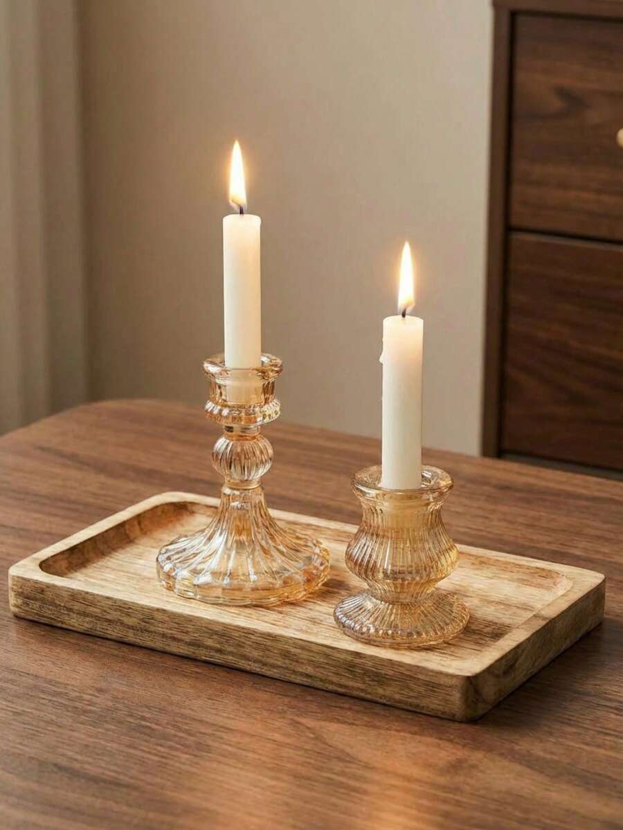 Cirelle Chân nến thủy tinh màu hổ phách có gân dọc - Bộ hình nón và hình trụ dùng cho bàn ăn, trang trí nhà cửa theo phong cách cổ điển và làm vật trang trí trung tâm cho đám cưới. - Nhiều màu - Xem 1