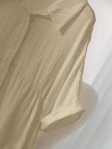 CosyJoli Plus Size Casual Solid Color Batwing Sleeve Shirt - Camel - View 3