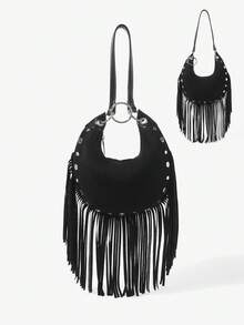 Maija 女士单肩包、流浪包、手提包、流苏包、复古包、铆钉包、经典包、时尚包、优雅包、简约包、个性化包、百搭包、经典包，适合通勤、办公、约会、日常、购物、下午茶等场合。 - 黑色 - 查看 1