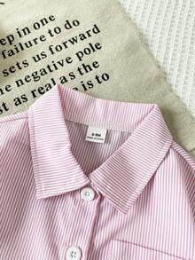 SHEIN Áo sơ mi dài tay kẻ caro dáng casual cho bé gái, phong cách Hàn Quốc dễ thương và tươi trẻ, phù hợp cho mùa xuân, thu và đông, trang phục đa năng. - Hồng - Xem 4