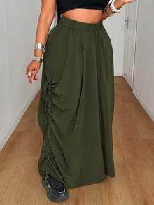 Maweii Plus Size Women Solid Color Casual Versatile Date & Outing Skirt - Green - View 4