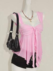 SHEIN ICON 不对称网眼下摆女士背心 - 淺粉色 - 查看 5