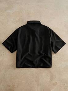 Athstrex 大尺碼男士休閒字母刺繡短袖襯衫，夏季、度假、父親節禮物 - 黑色 - 查看 7